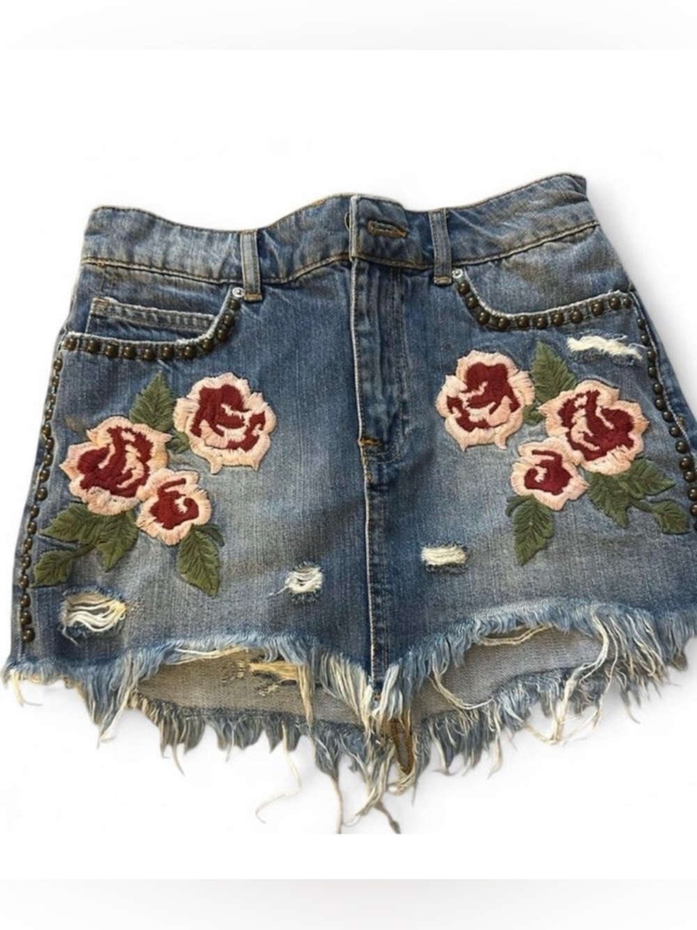 Free People Floral Rose Embroidered Mini Skirt Era Girly Coquette Girly Sz 00